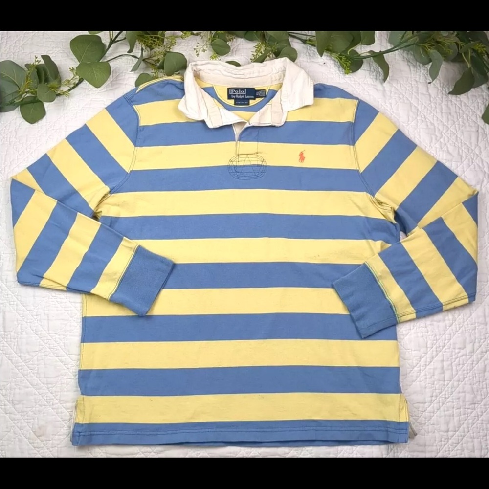 Vintage polo Ralph lauren ruby striped long sleeve shirt blue and butter yellow